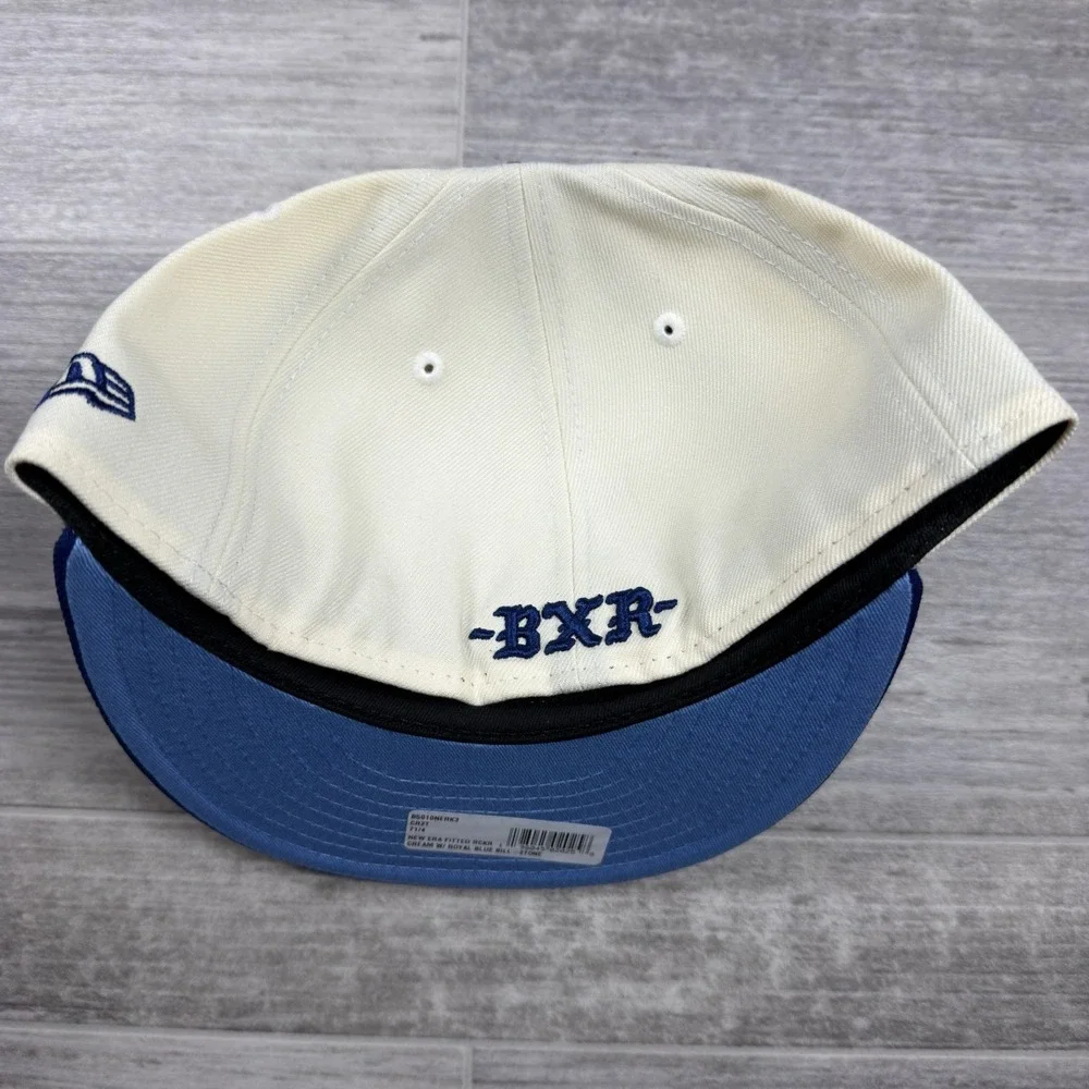 Born X Raised New Era 59FIFTY Rocker Fitted Hat Cap Size 7 1/4 Cream/Royal Blue
